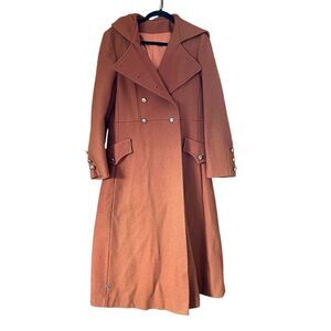Vintage Wool Long Trench Coat Orange Hooded 1960s 1970s
